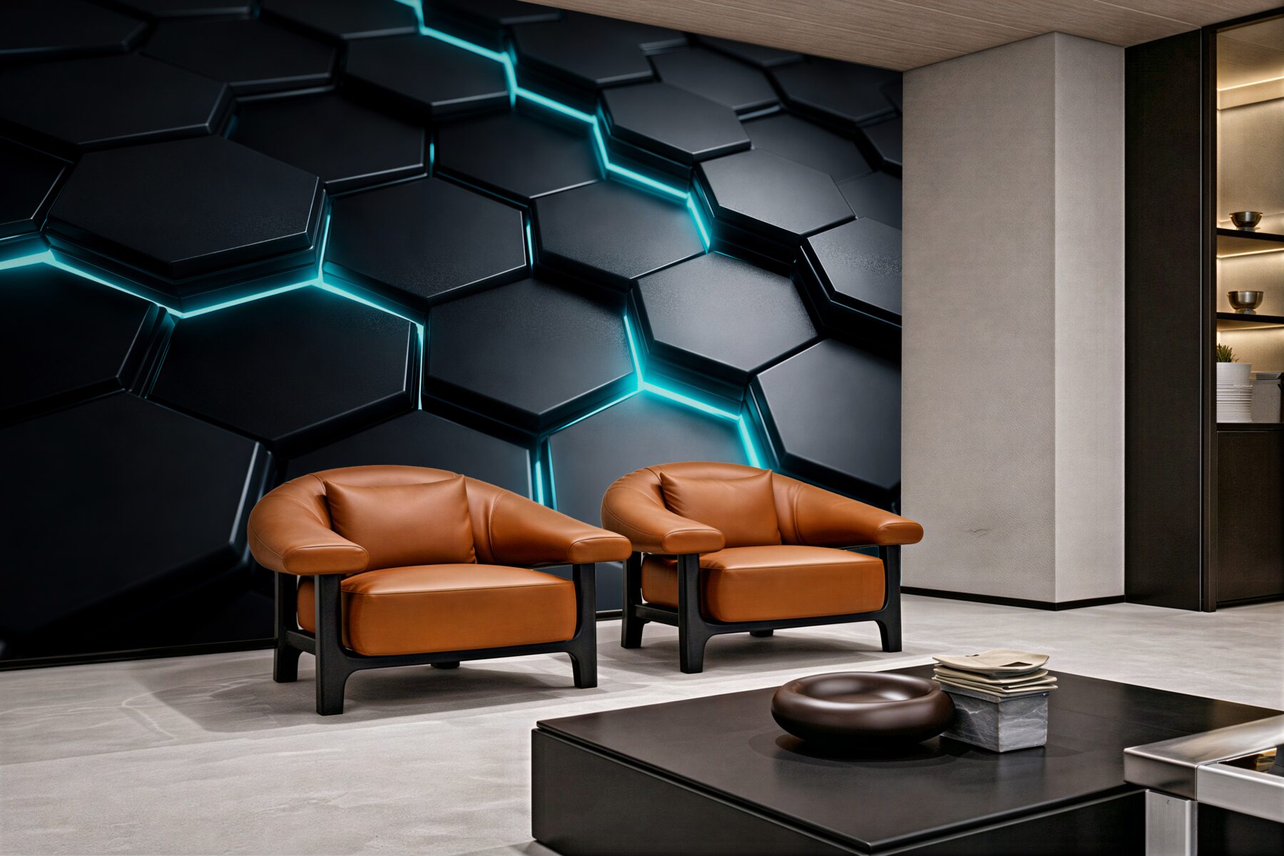 Papier peint hexagones néon futuristes