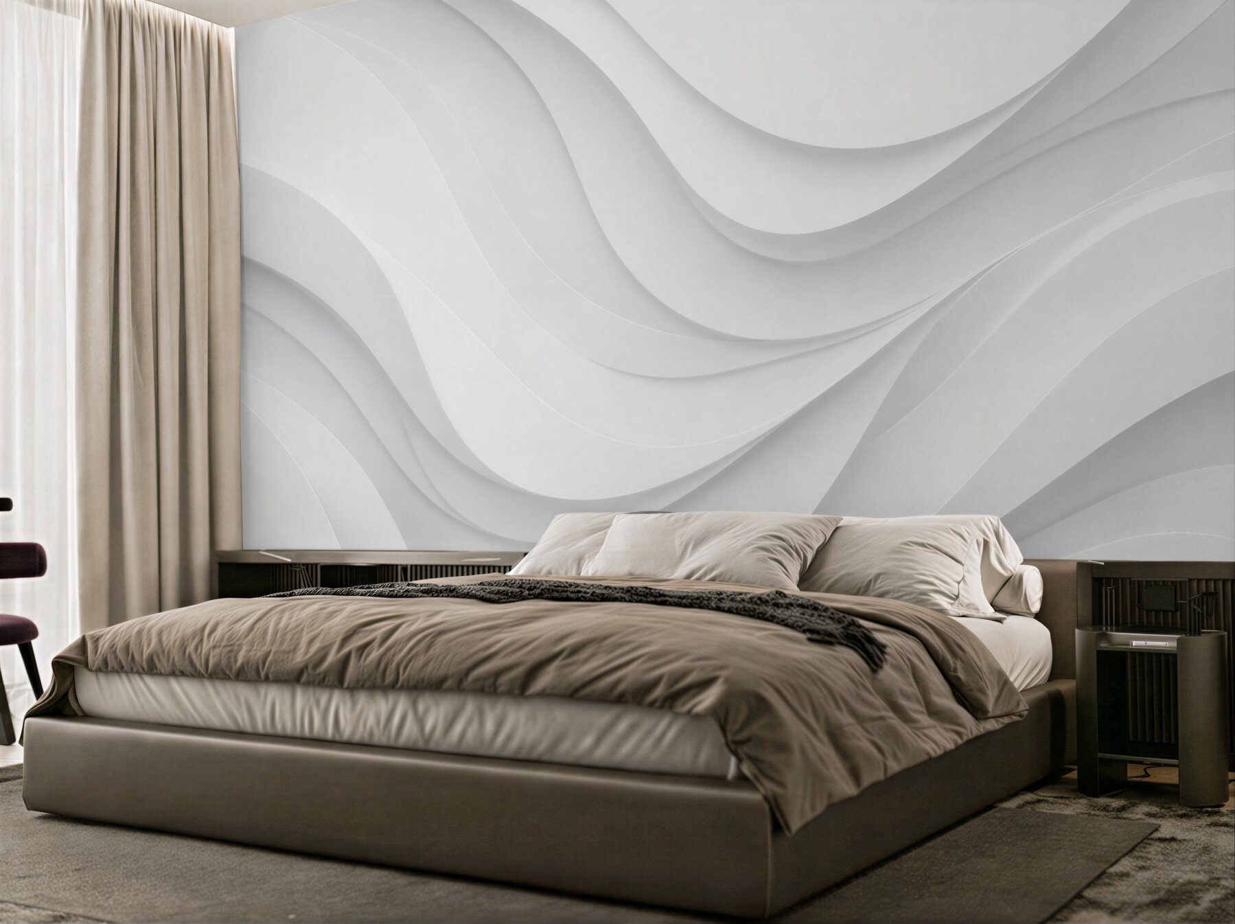 Papier peint couches blanches ondulées 3d