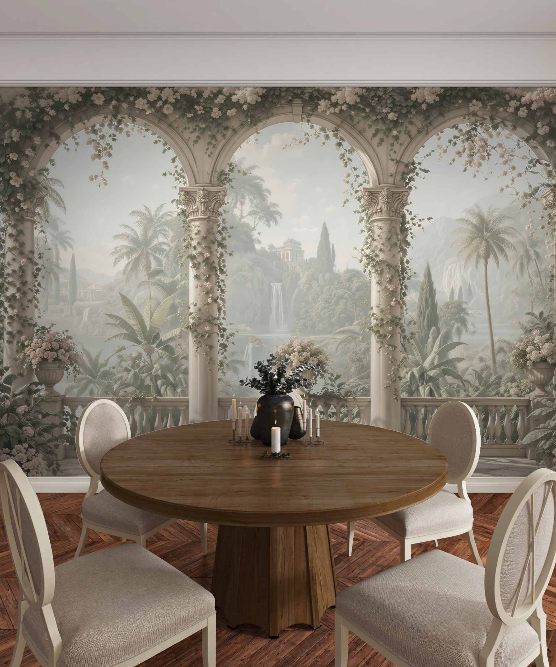 Papier peint jardin romantique sous les arcades