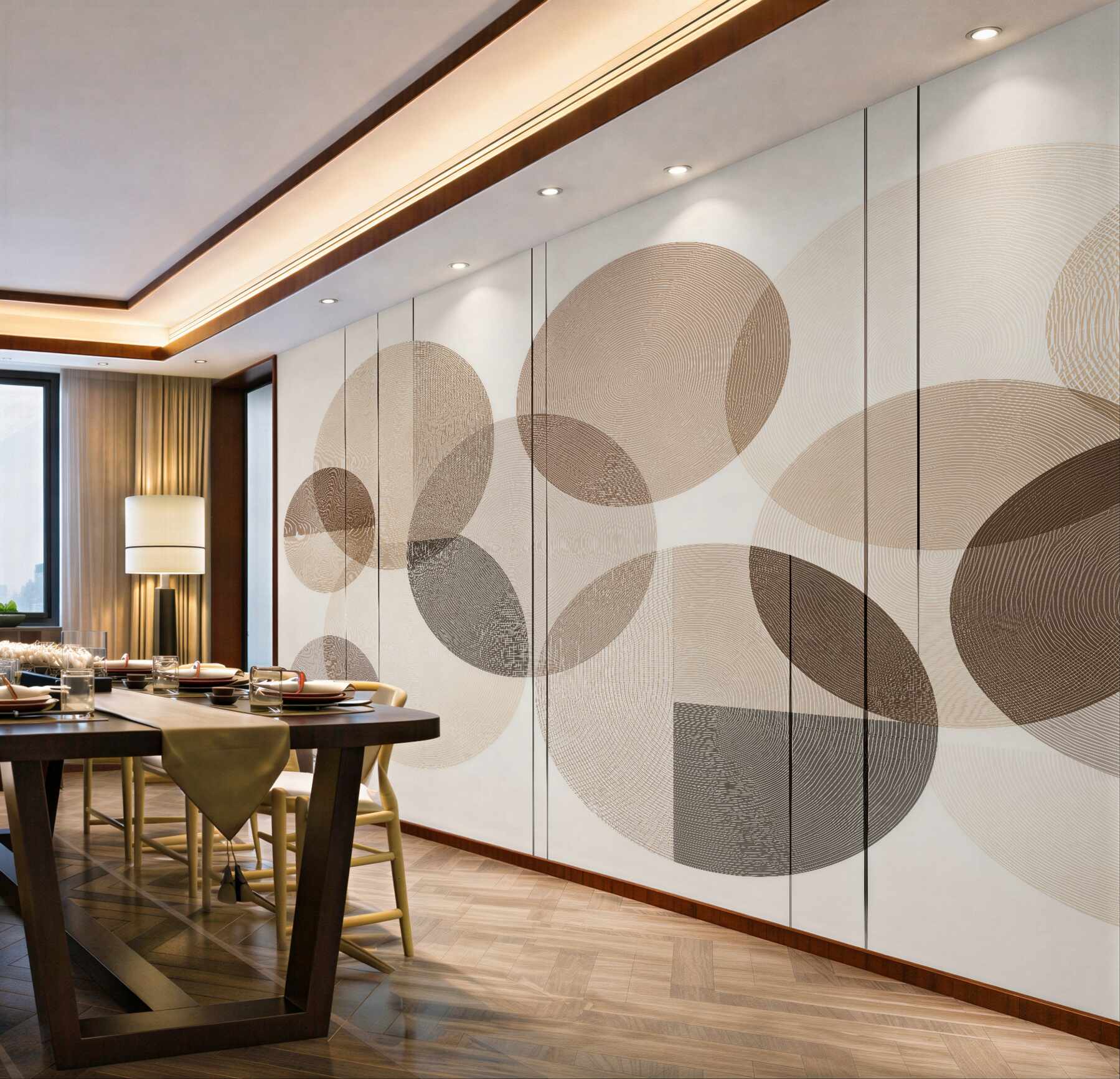 Papier peint cercles beiges en harmonie moderne