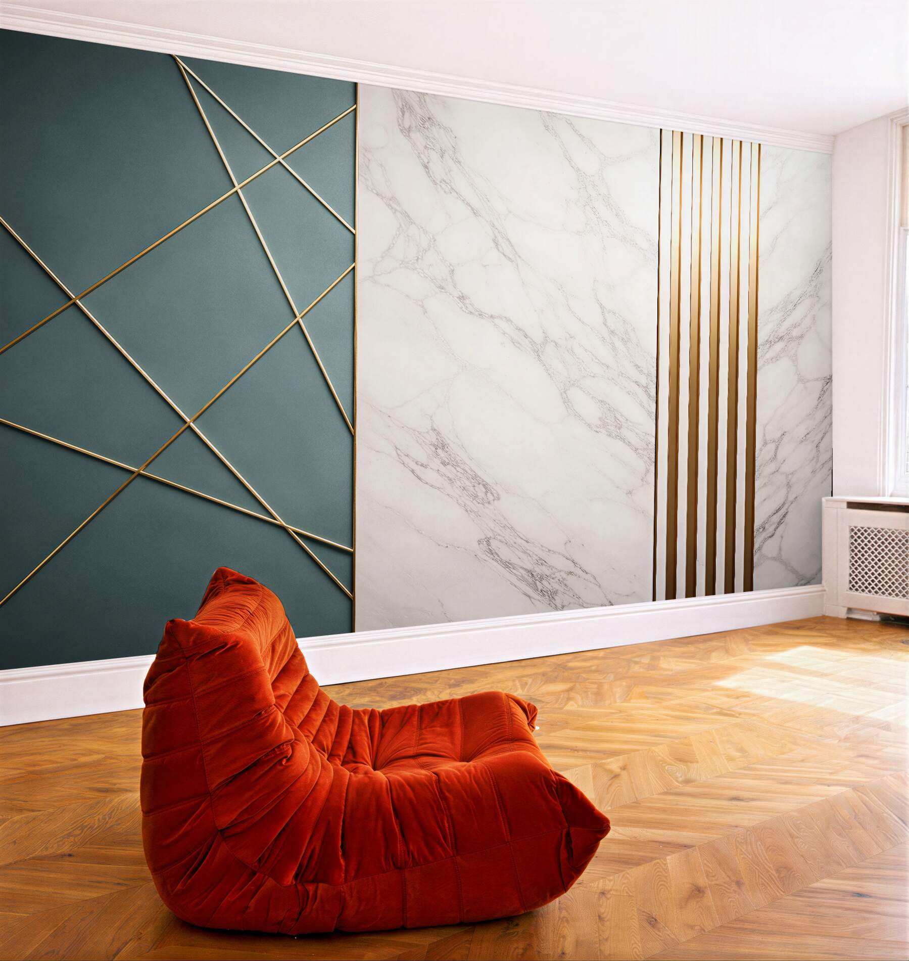 Papier peint marbre et lignes dorées glamour