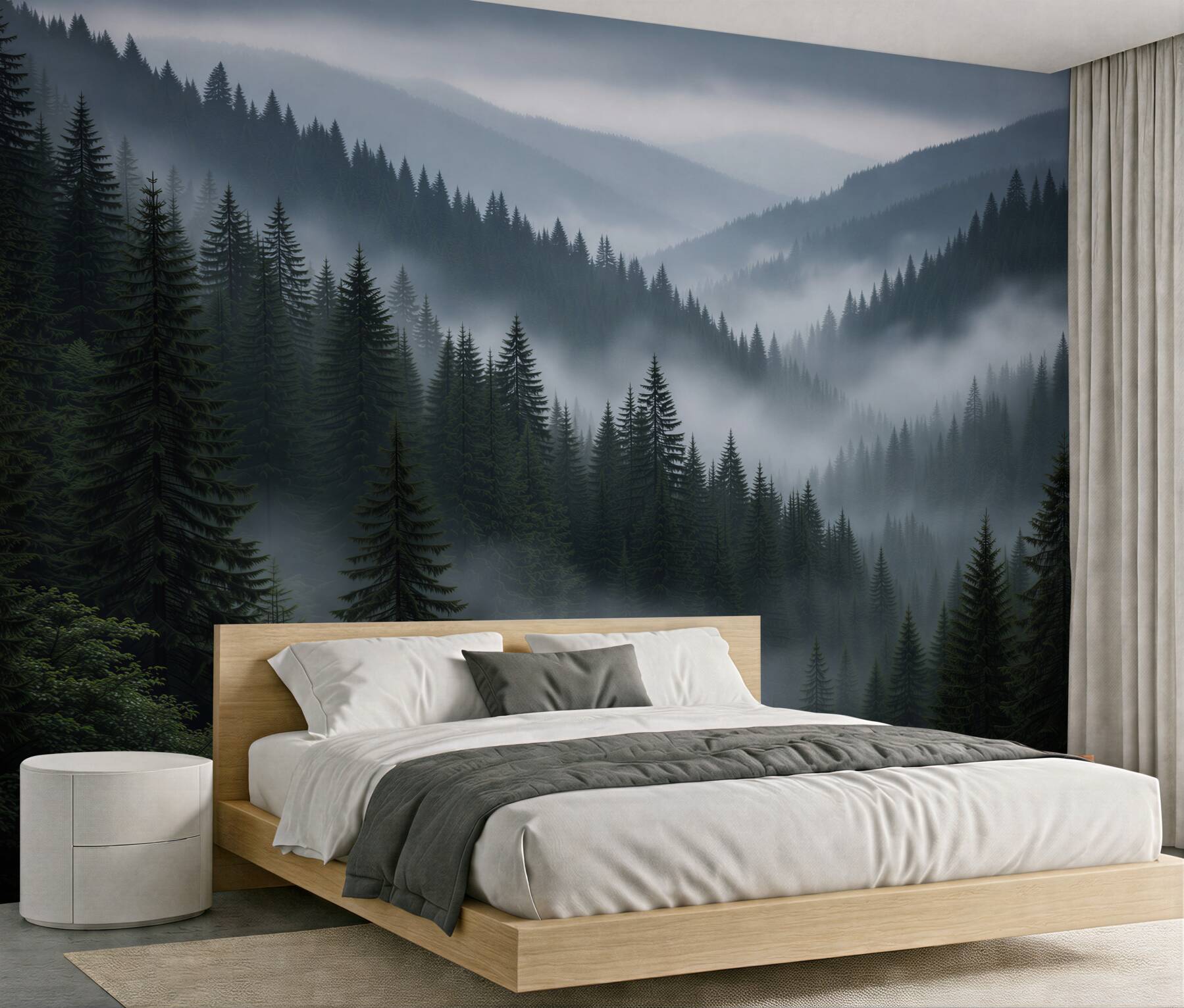 Papier peint forêt de montagne brumeuse