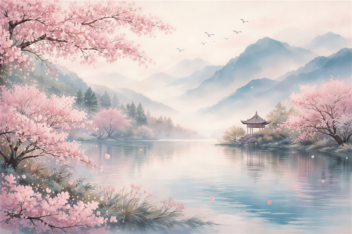 Papier peint silence rose au bord du lac