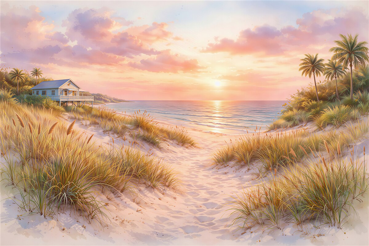 Papier peint coucher de soleil rose sur la plage