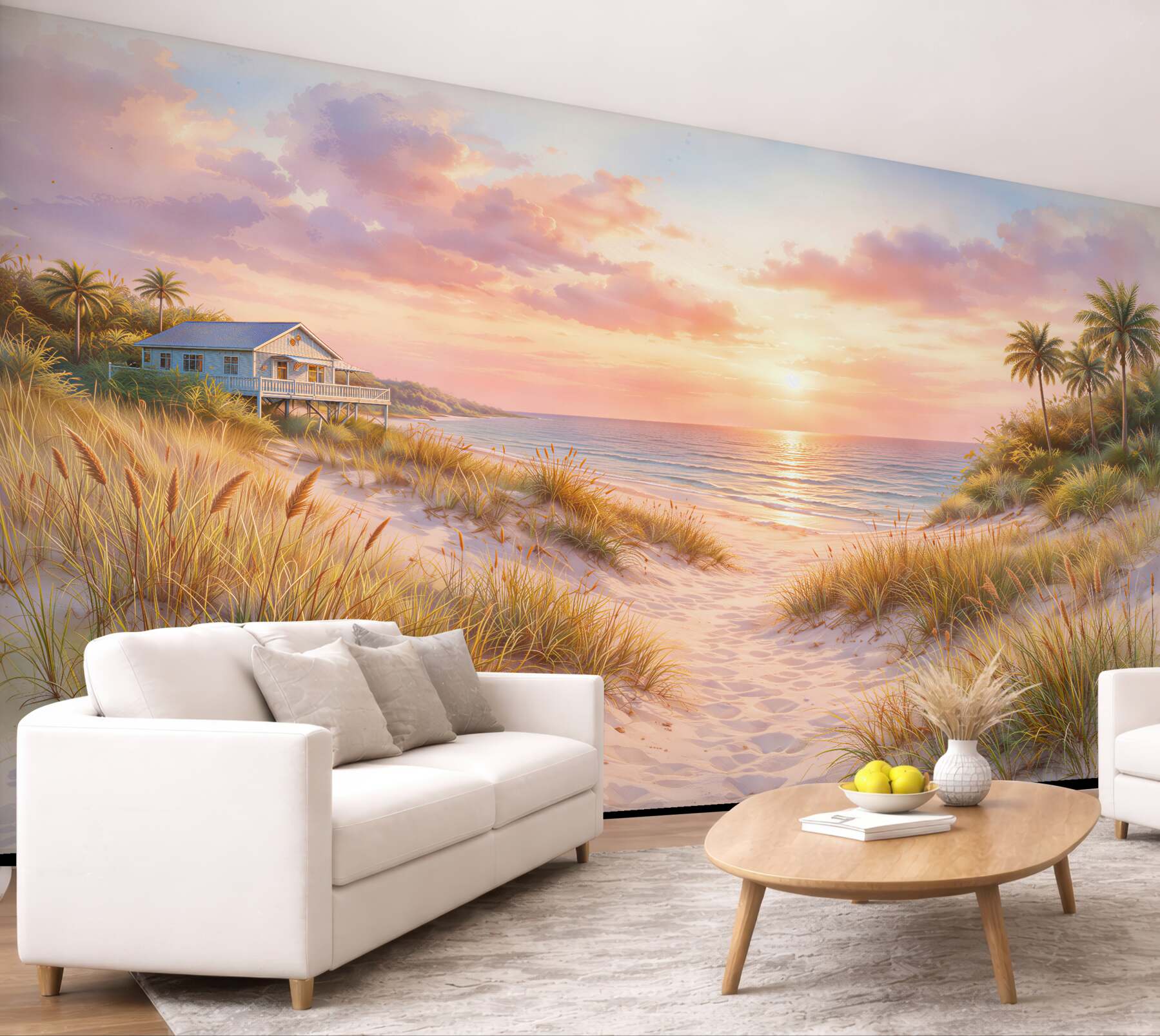 Papier peint coucher de soleil rose sur la plage