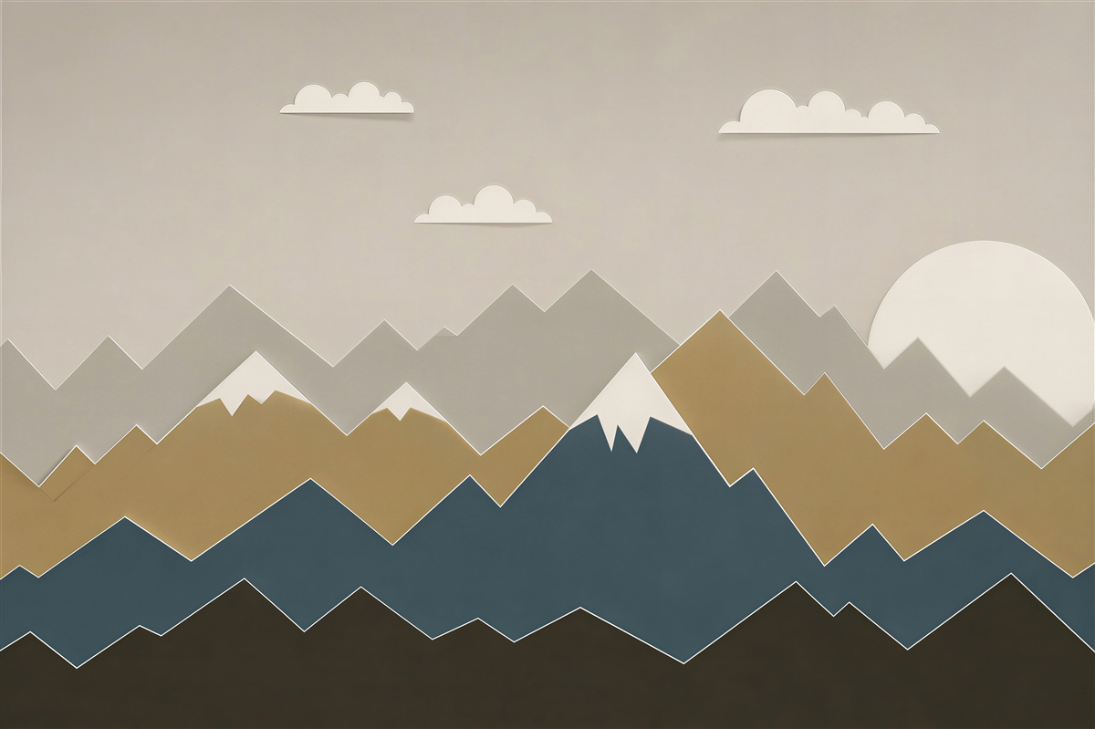 Papier peint paysage montagneux avec cimes en couches dans des tons beige-gris