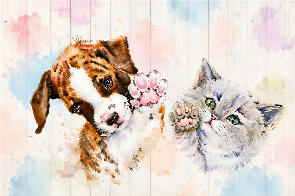 Papier peint Chiot et chaton avec les pattes levées