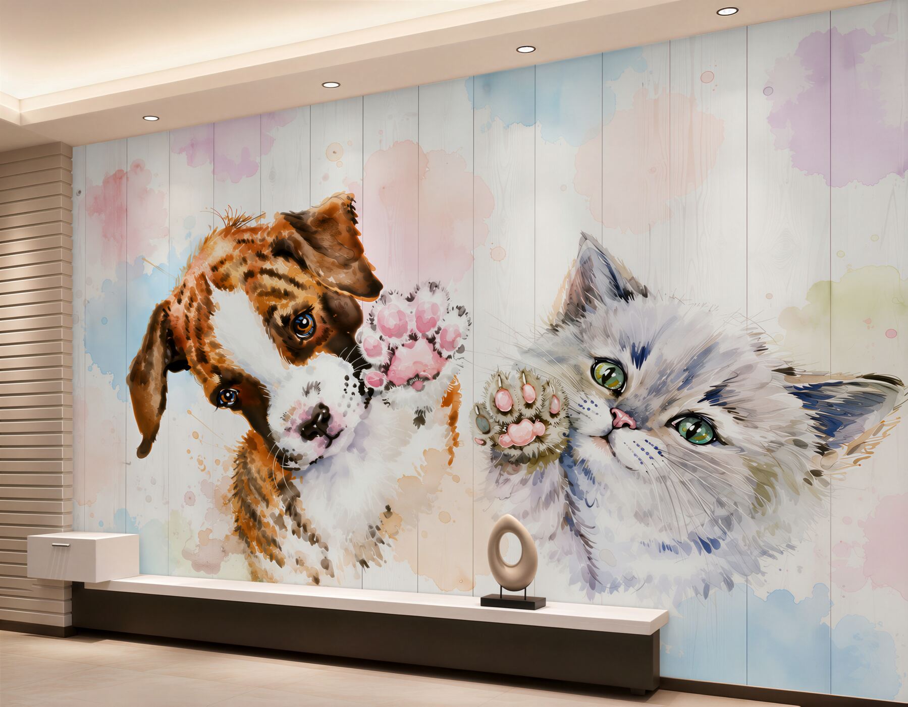 Papier peint Chiot et chaton avec les pattes levées