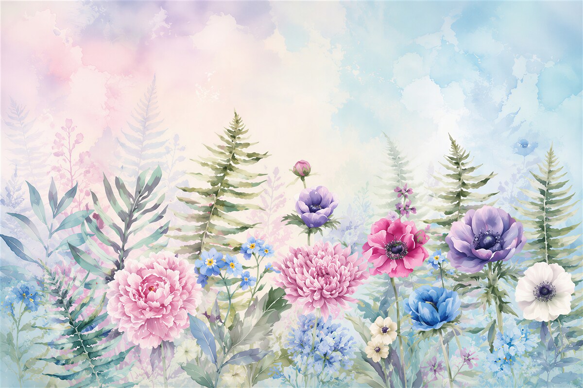 Papier peint fleurs pastel pivoines et anémones romantiques pour la chambre