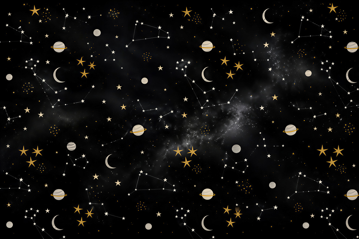 Papier peint cosmos avec lunes et constellations beige pour enfants