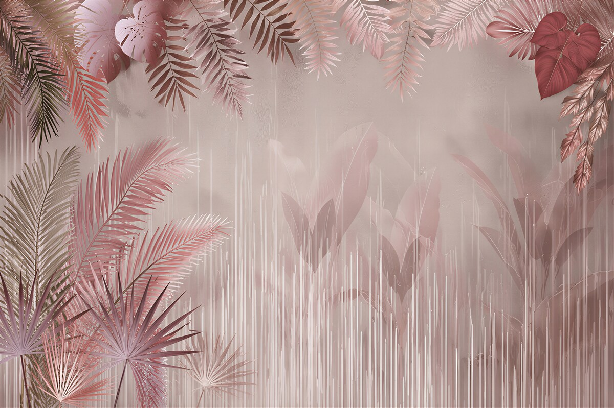 Papier peint feuilles tropicales rose poudré pastel pour la chambre