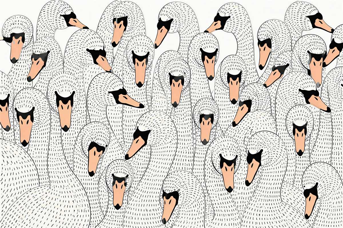 Papier peint cygnes blancs sur eau calme élégante pastel