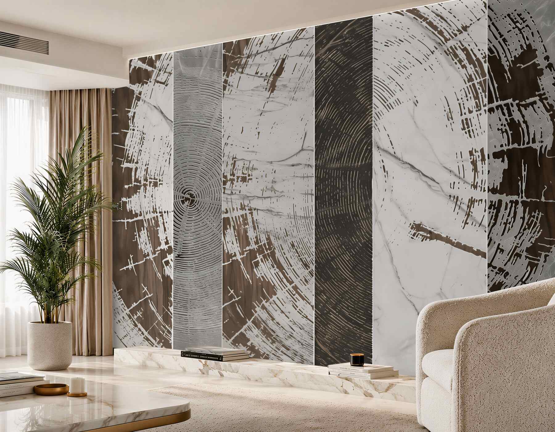 Papier peint veines de bois beiges abstraites dans un style naturel