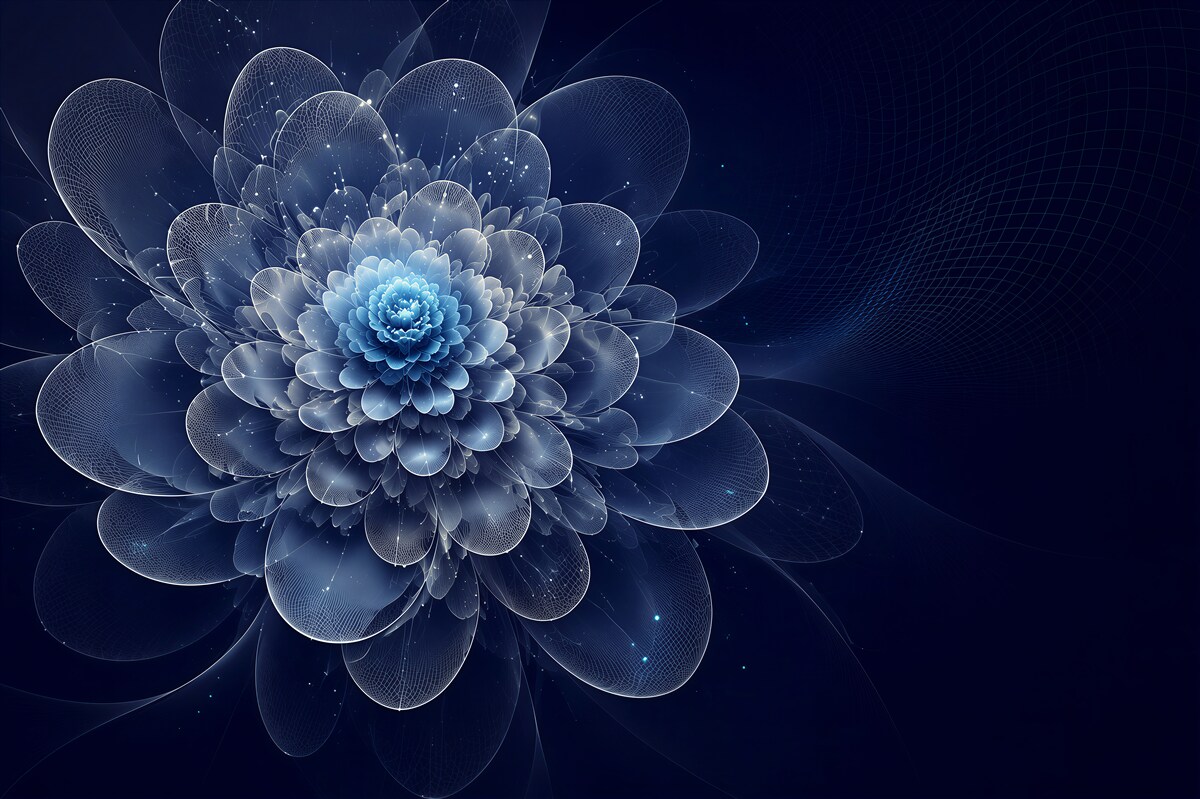 Papier peint fleur bleu et blanc abstraite avec douce lueur