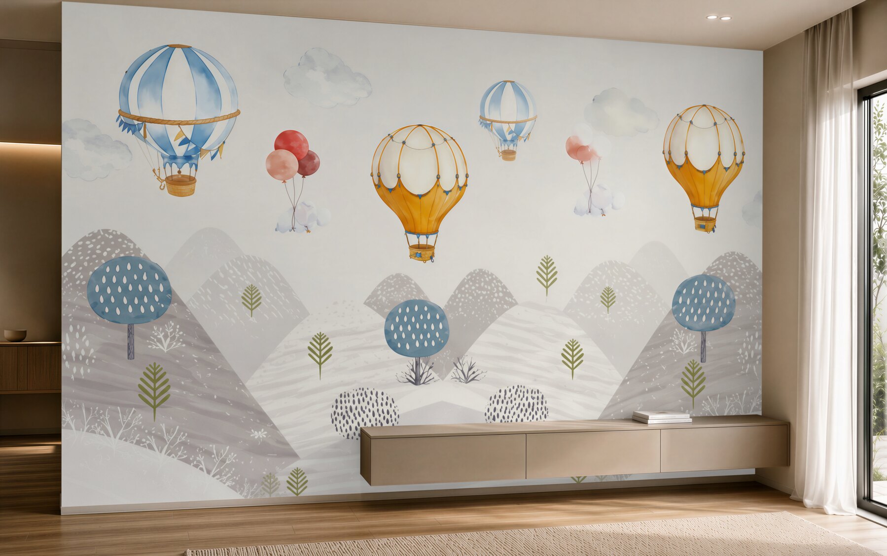 Papier peint ballons et montagnes