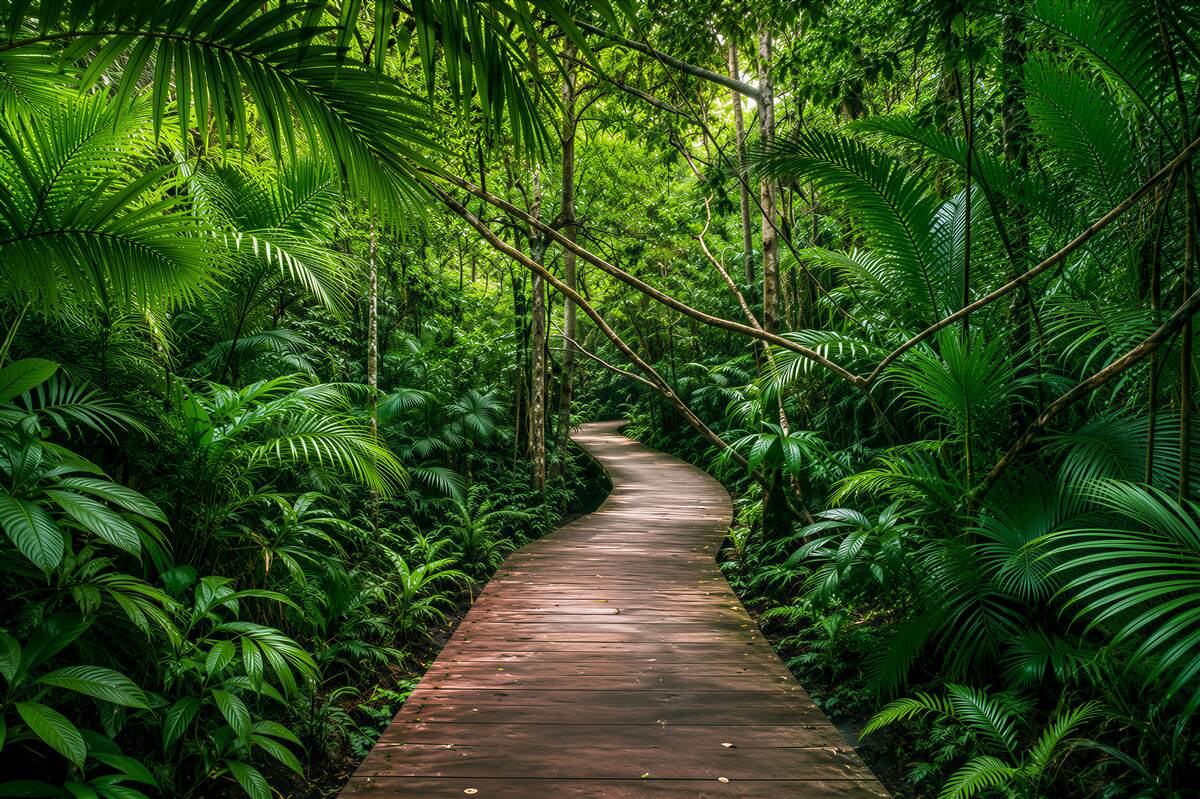 Papier peint chemin vers une jungle verte féerique