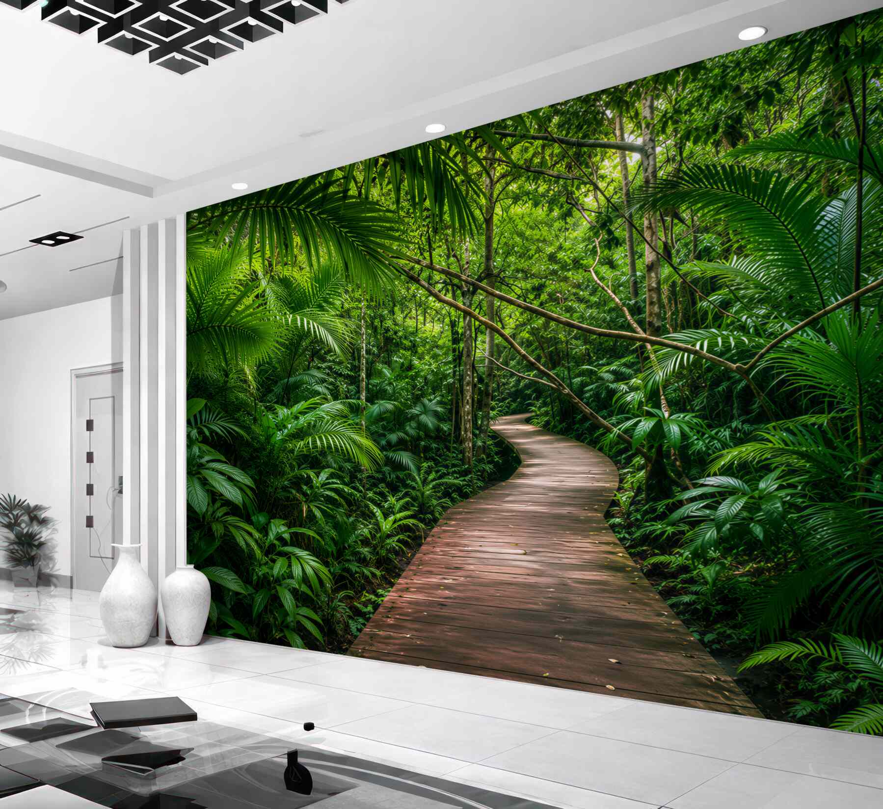 Papier peint chemin vers une jungle verte féerique