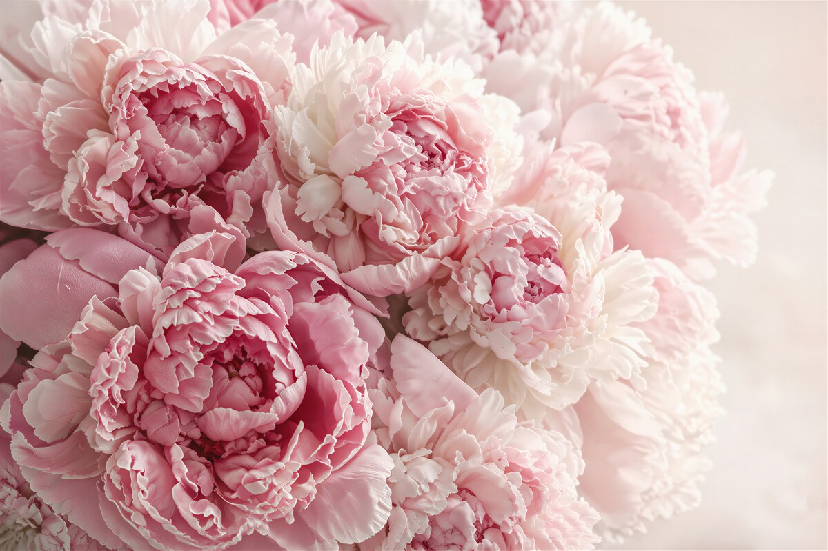 Papier peint pivoines pastel dans un bouquet