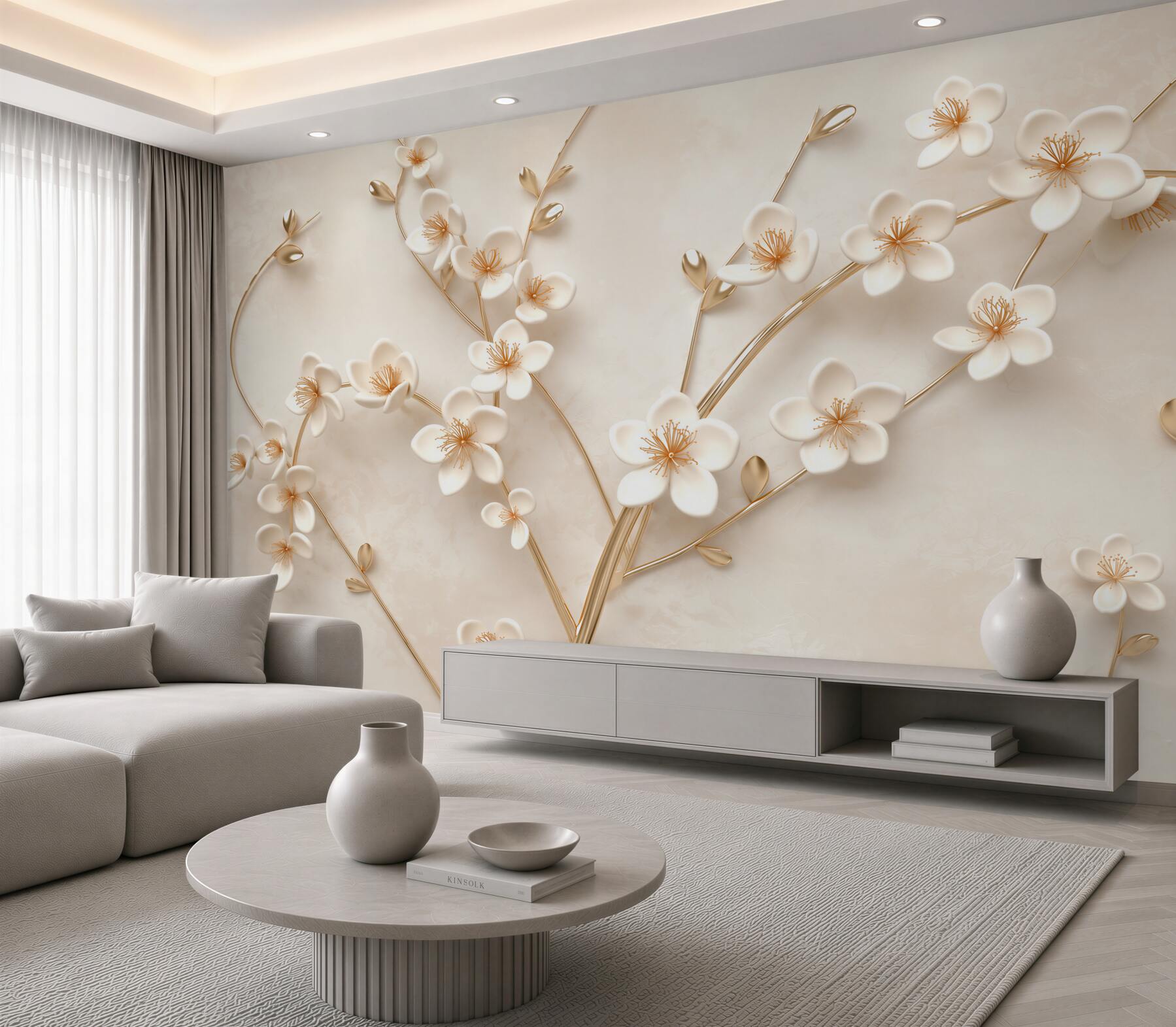 Papier peint plusieurs branches de fleurs blanches de magnolia