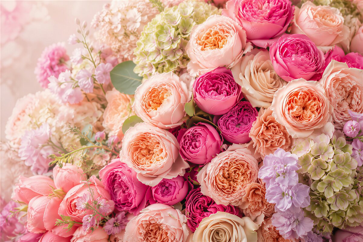 Papier peint bouquet de différentes roses élégantes