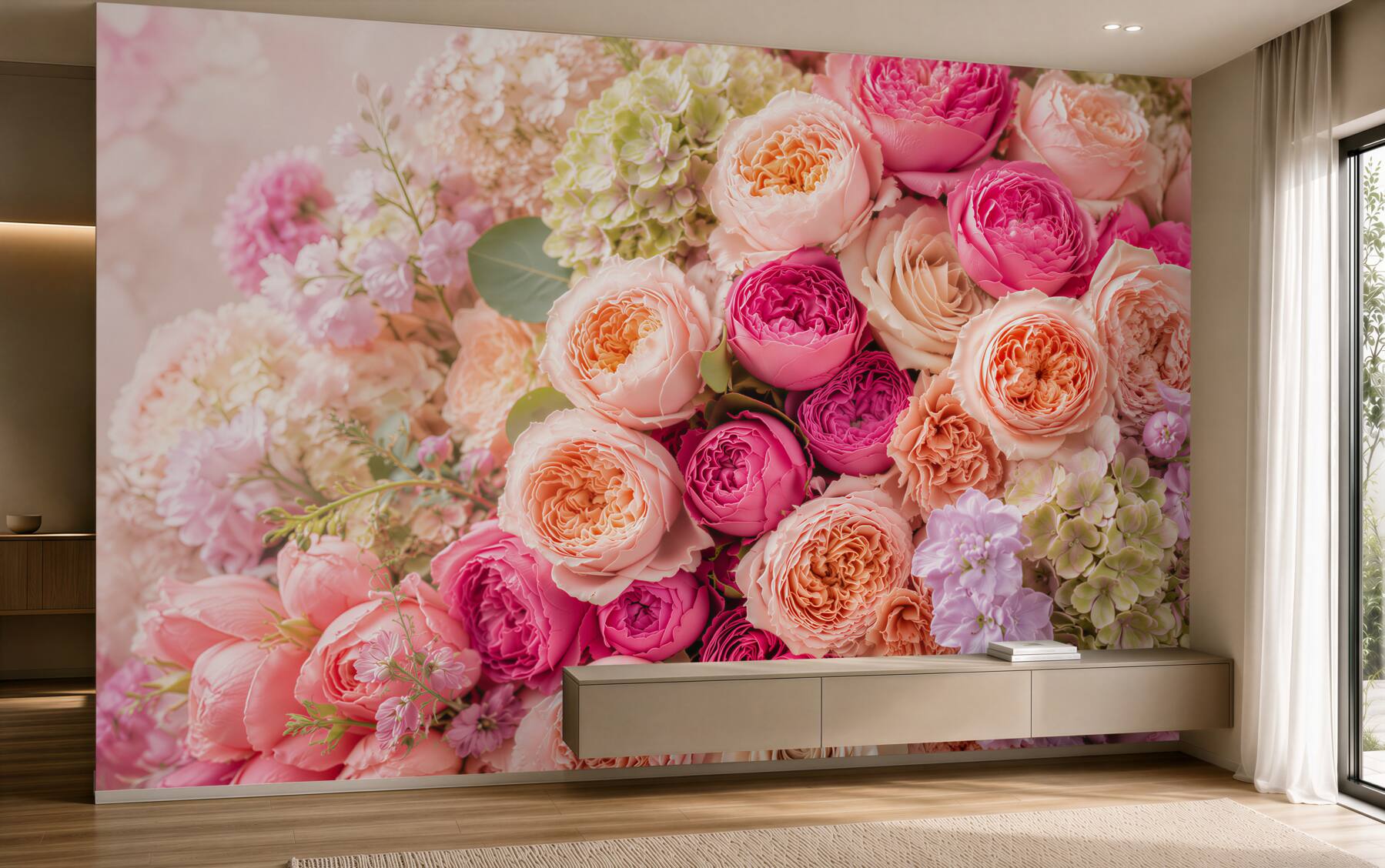 Papier peint bouquet de différentes roses élégantes