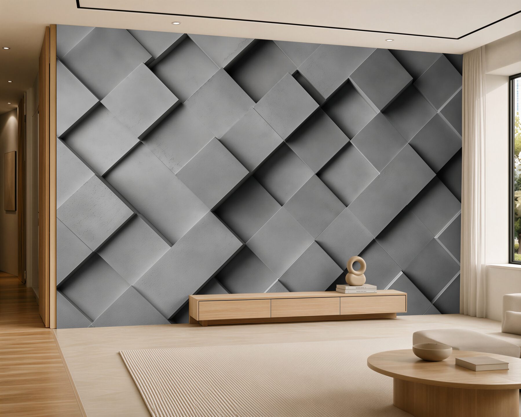 Papier peint 3D rectangles gris