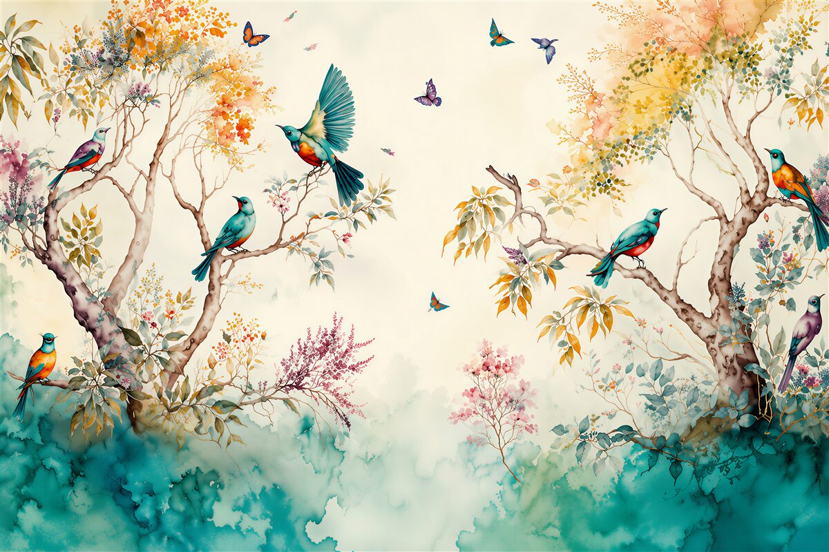 Papier peint paradis des oiseaux dans les cimes des arbres