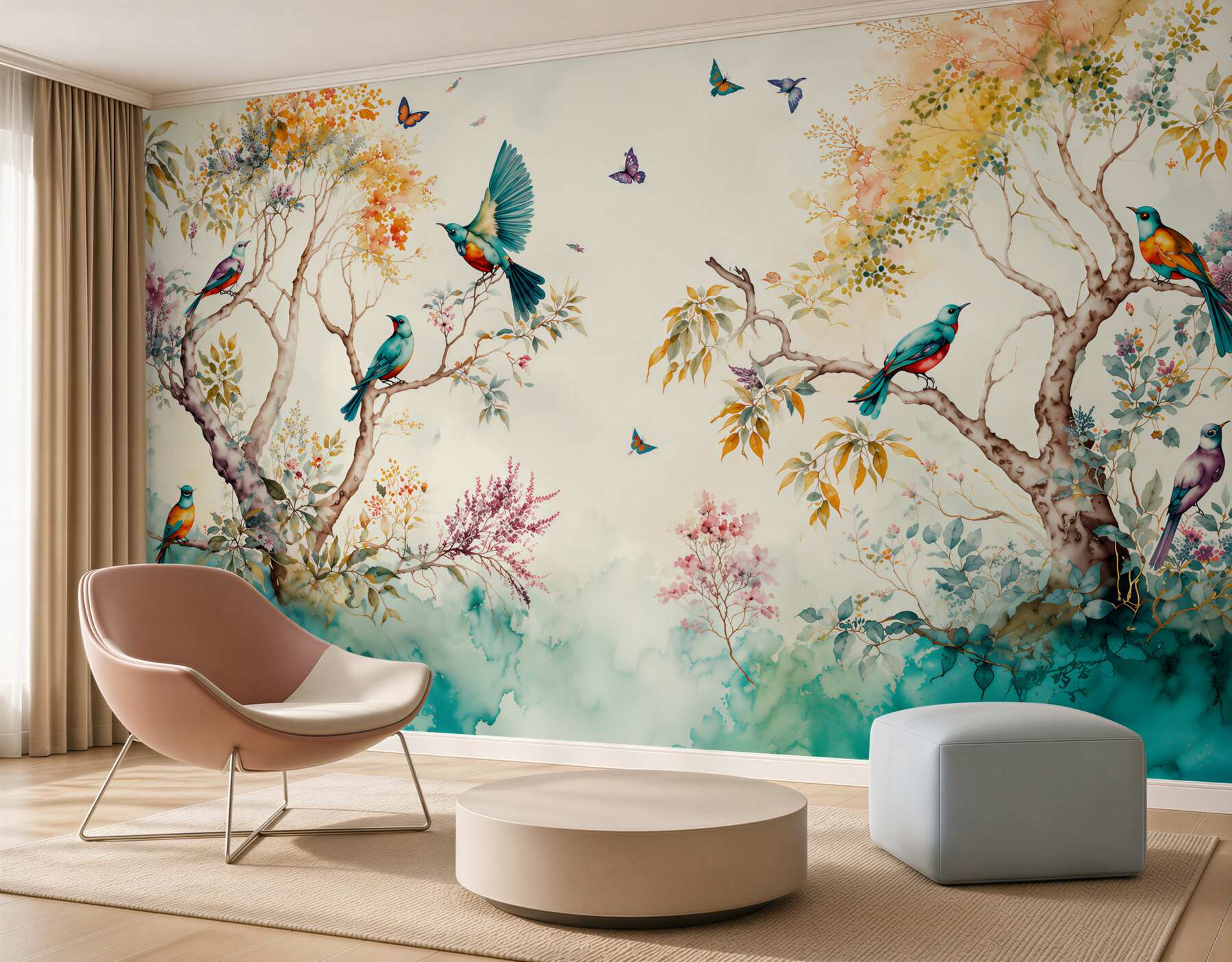 Papier peint paradis des oiseaux dans les cimes des arbres