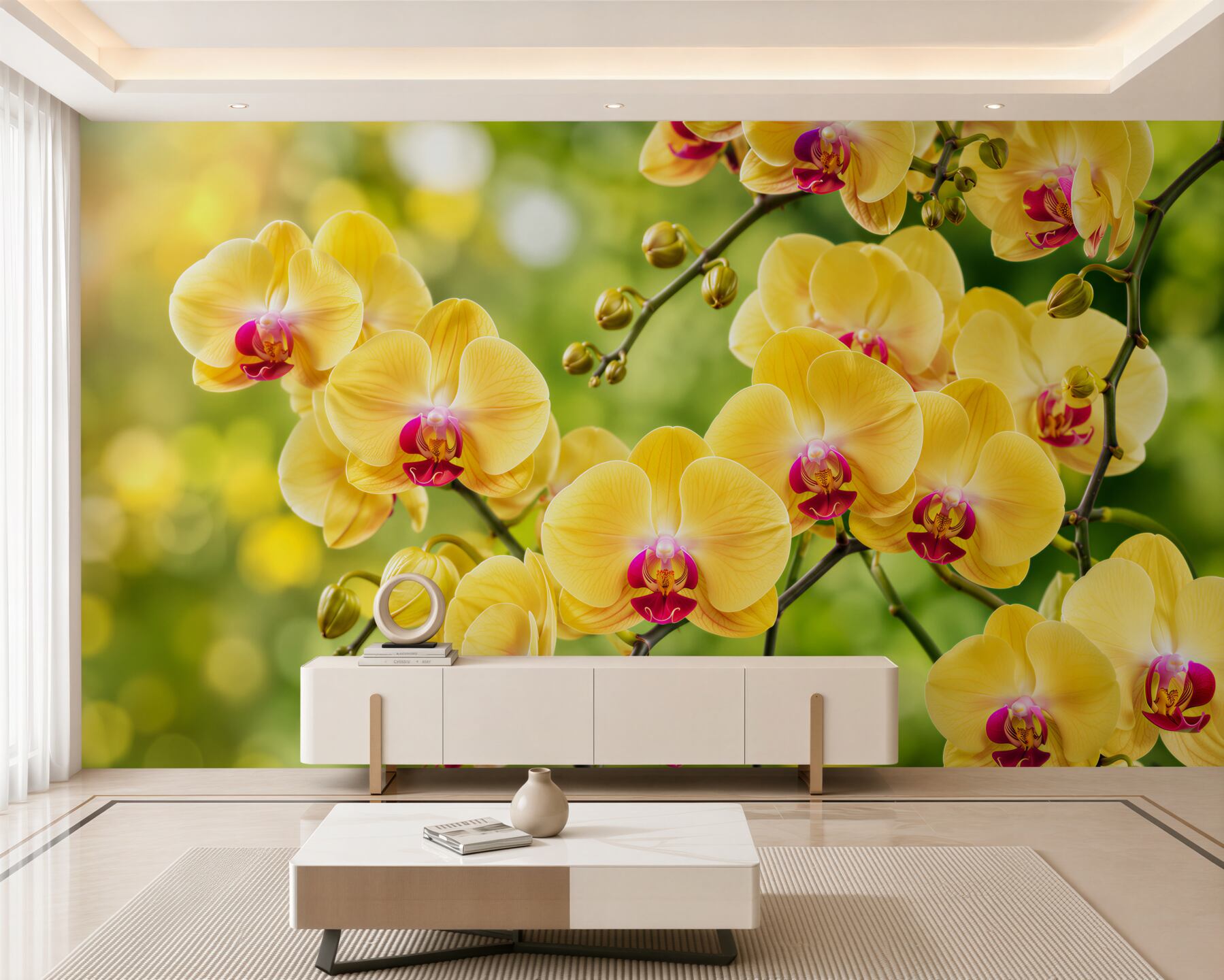 Papier peint orchidées jaunes dans un jardin d'été