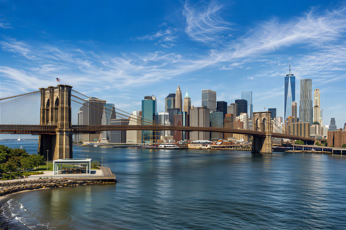 Papier peint pont en pierre de Brooklyn et bâtiments urbains