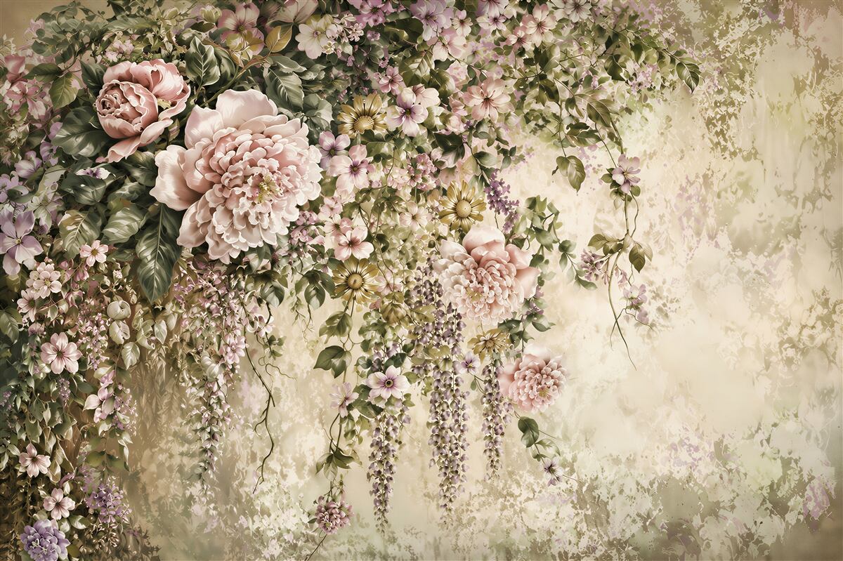Papier peint de nombreuses fleurs printanières avec du vert