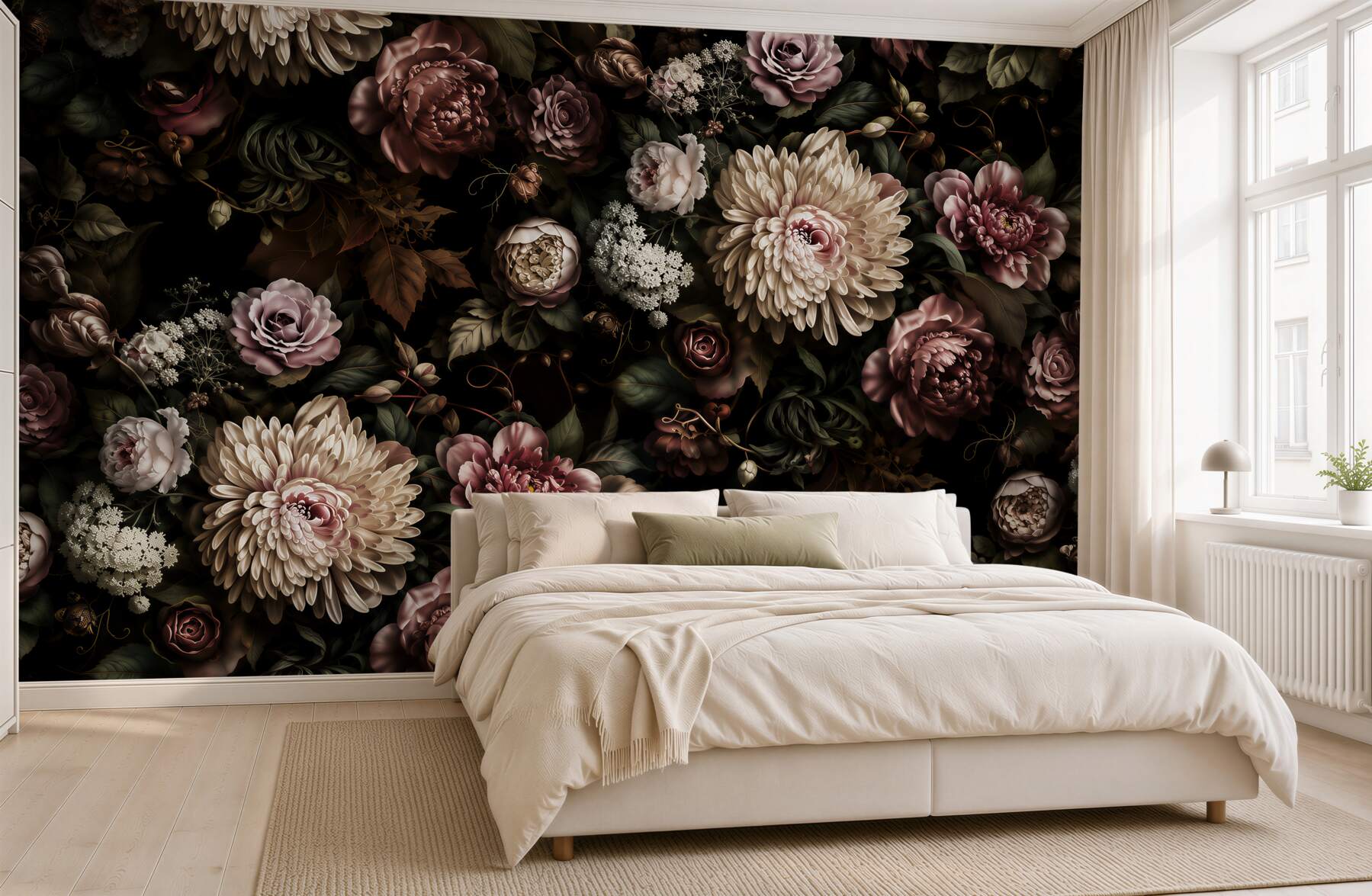 Papier peint panneau de fleurs dans des teintes claires