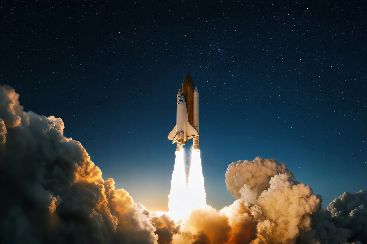Papier peint vaisseau spatial décollant dans l'espace