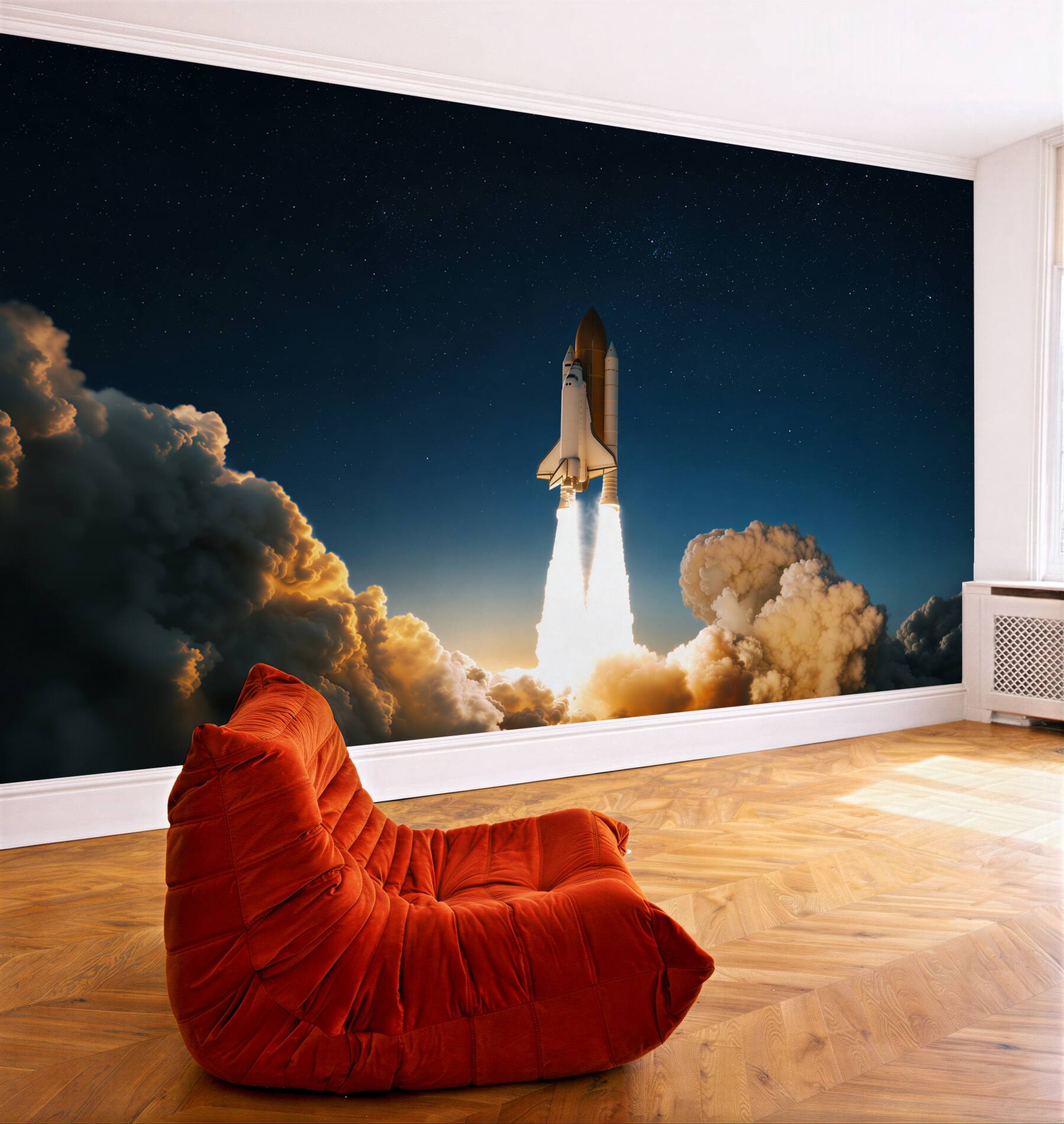 Papier peint vaisseau spatial décollant dans l'espace