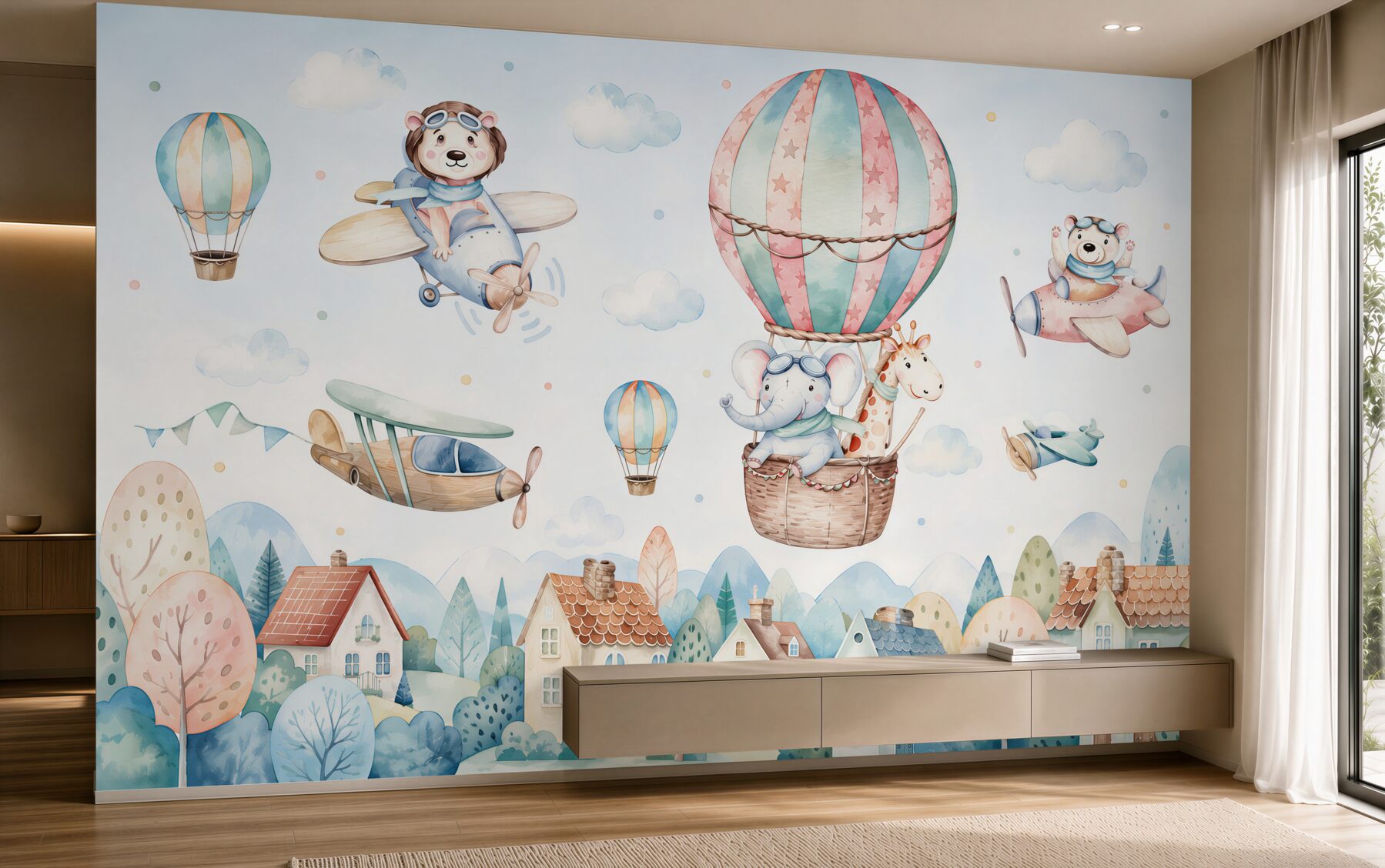 Papier peint animaux volant au-dessus de la ville