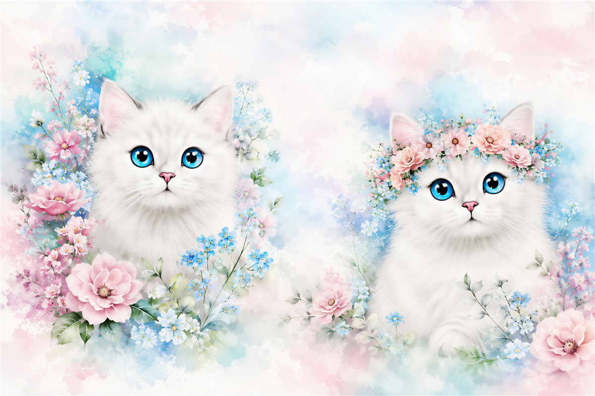 Papier peint chats de mars dans les fleurs