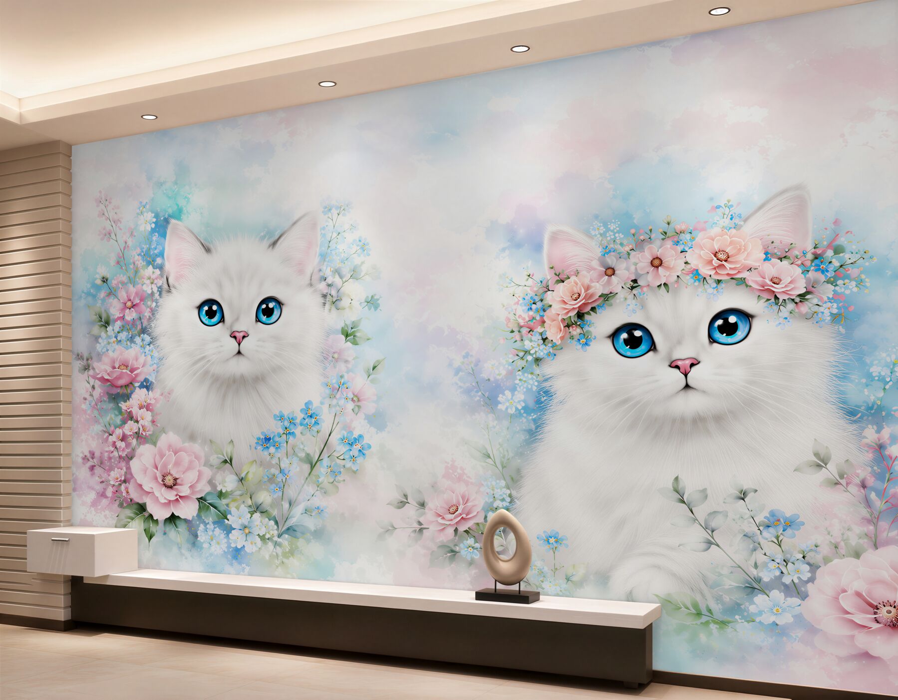 Papier peint chats de mars dans les fleurs