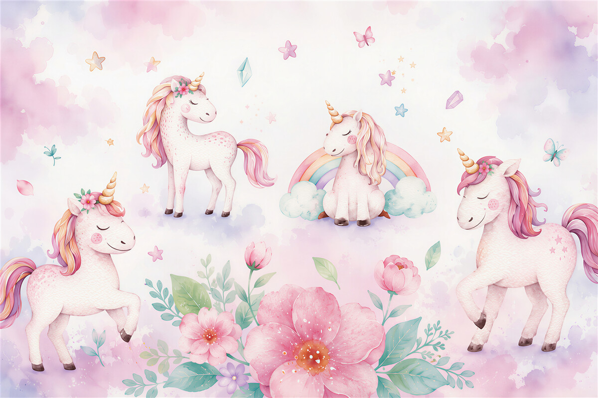 Papier peint licornes dans les fleurs