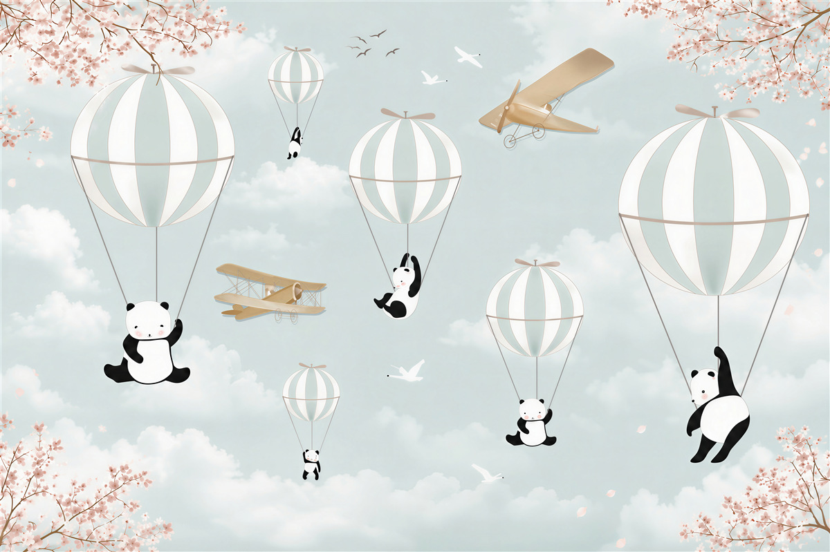 Papier peint ballons et pandas