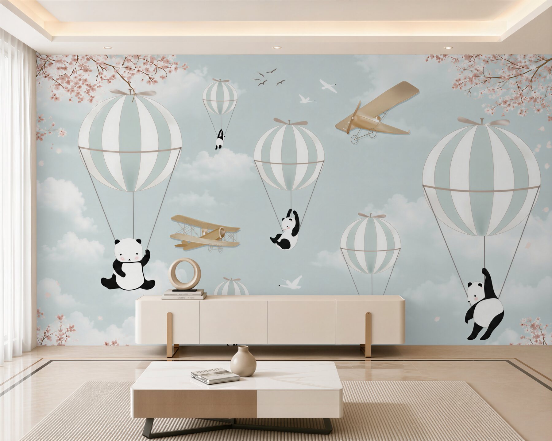Papier peint ballons et pandas