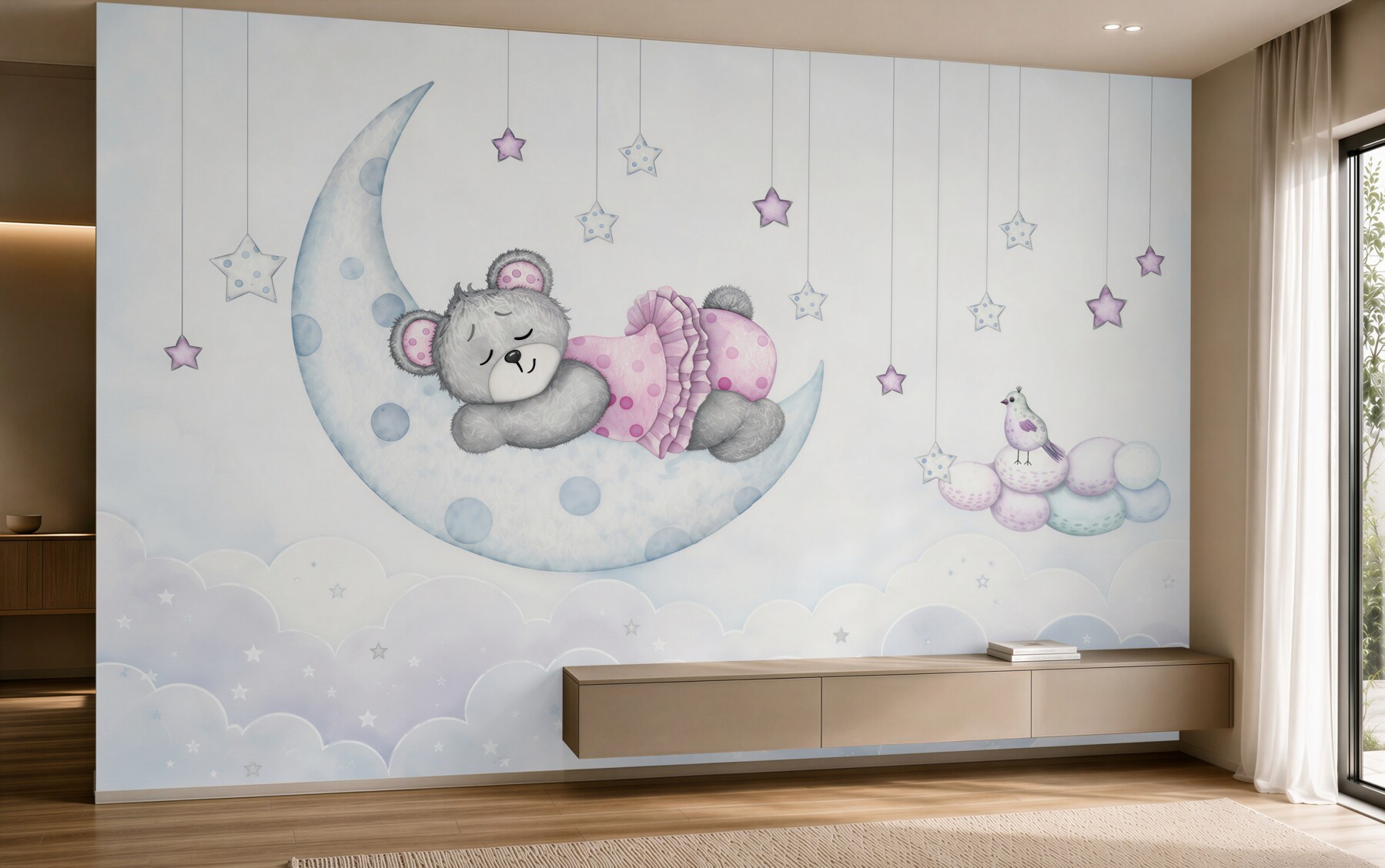 Papier peint ours mignon sur la lune
