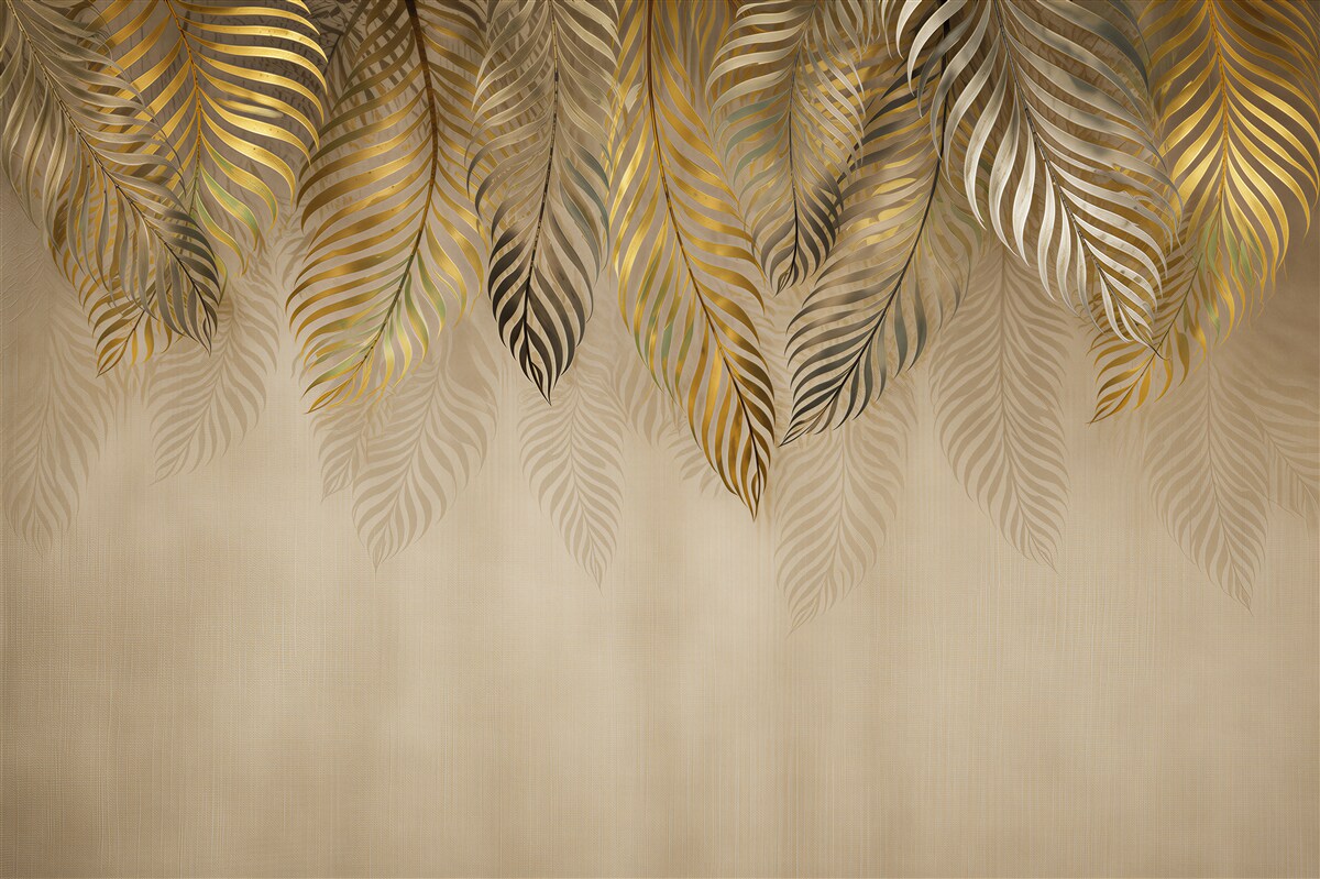 Papier peint branches dorées de palmiers bananiers