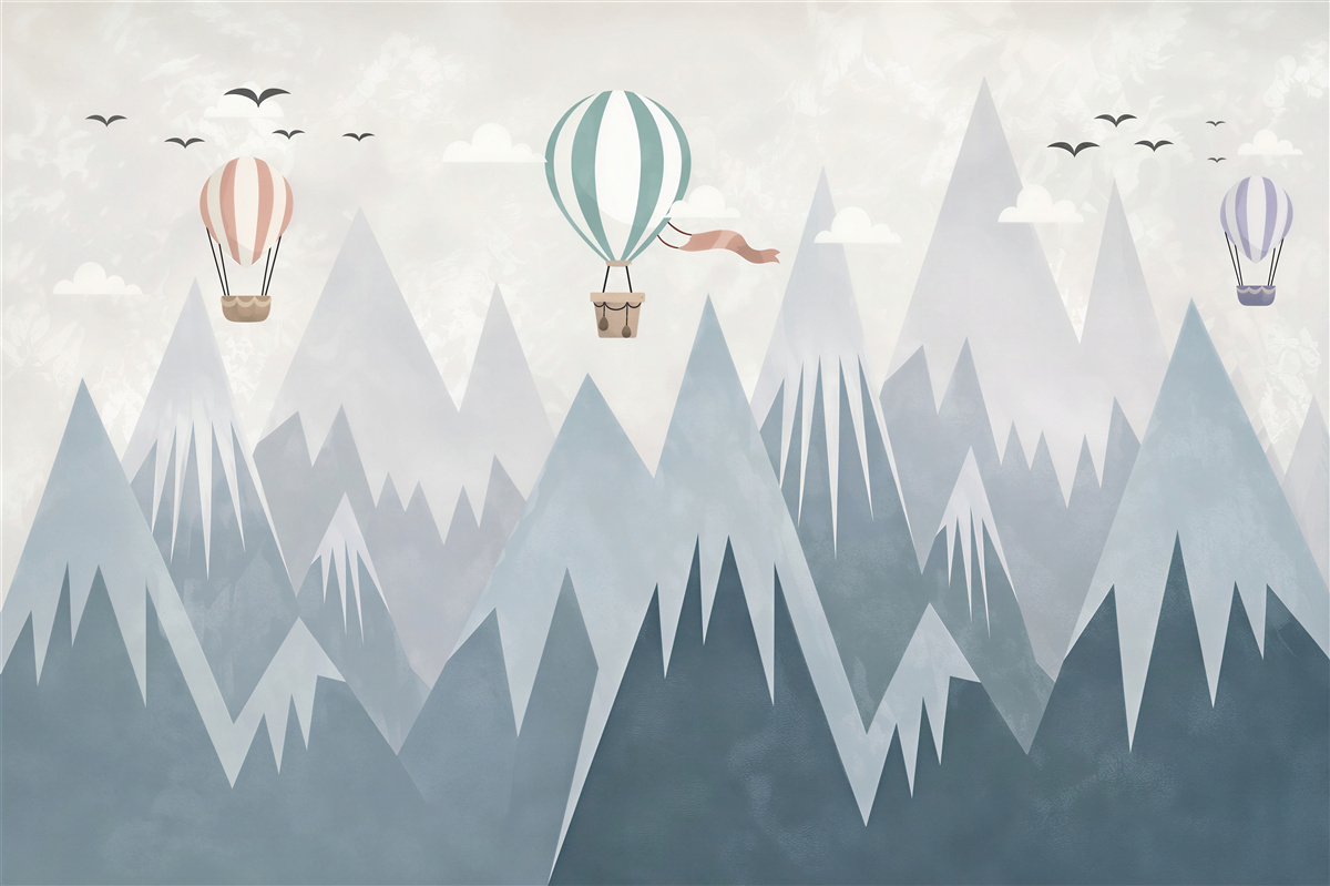Papier peint ballons à air chaud volant au-dessus des montagnes