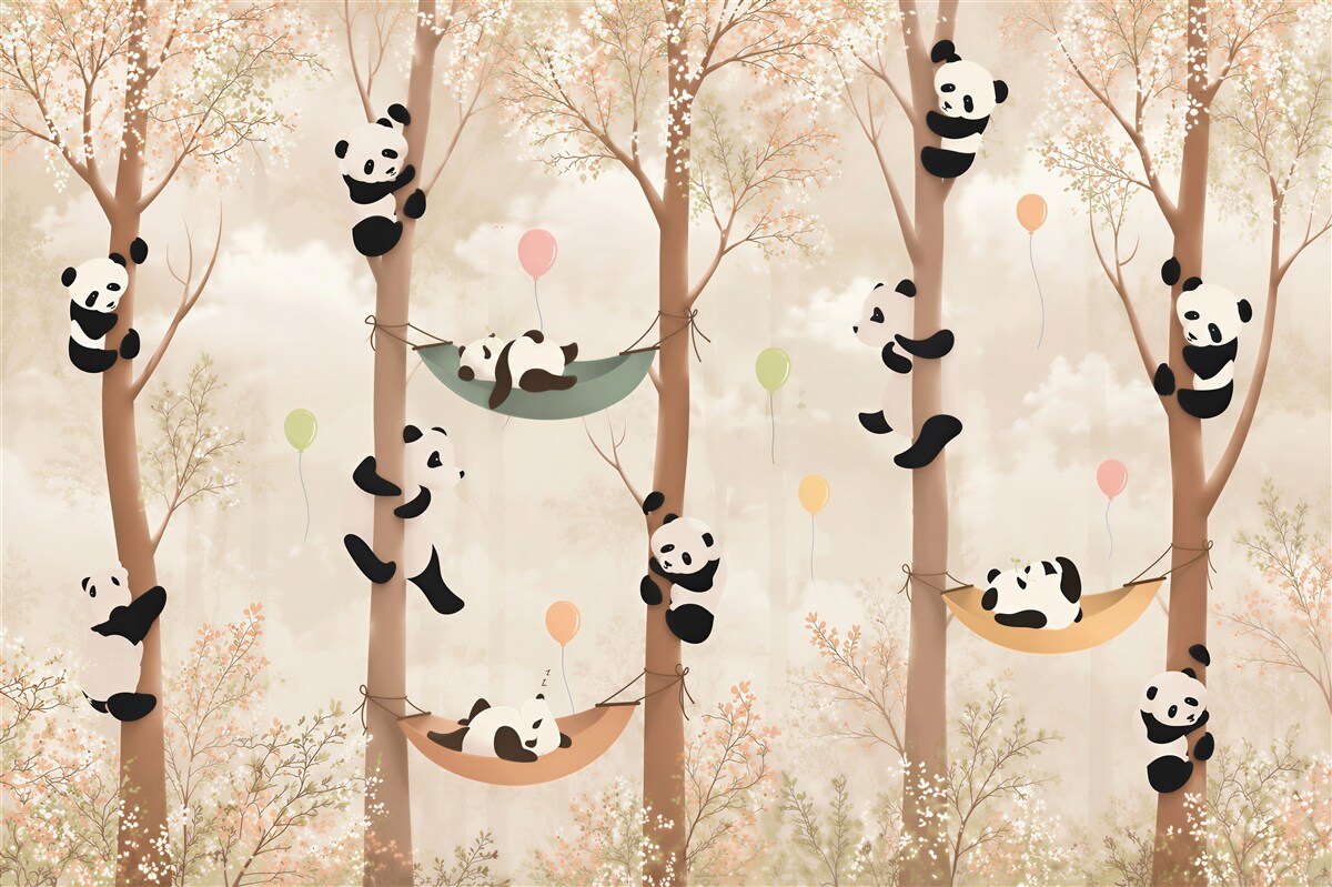 Papier peint plusieurs pandas dans les arbres