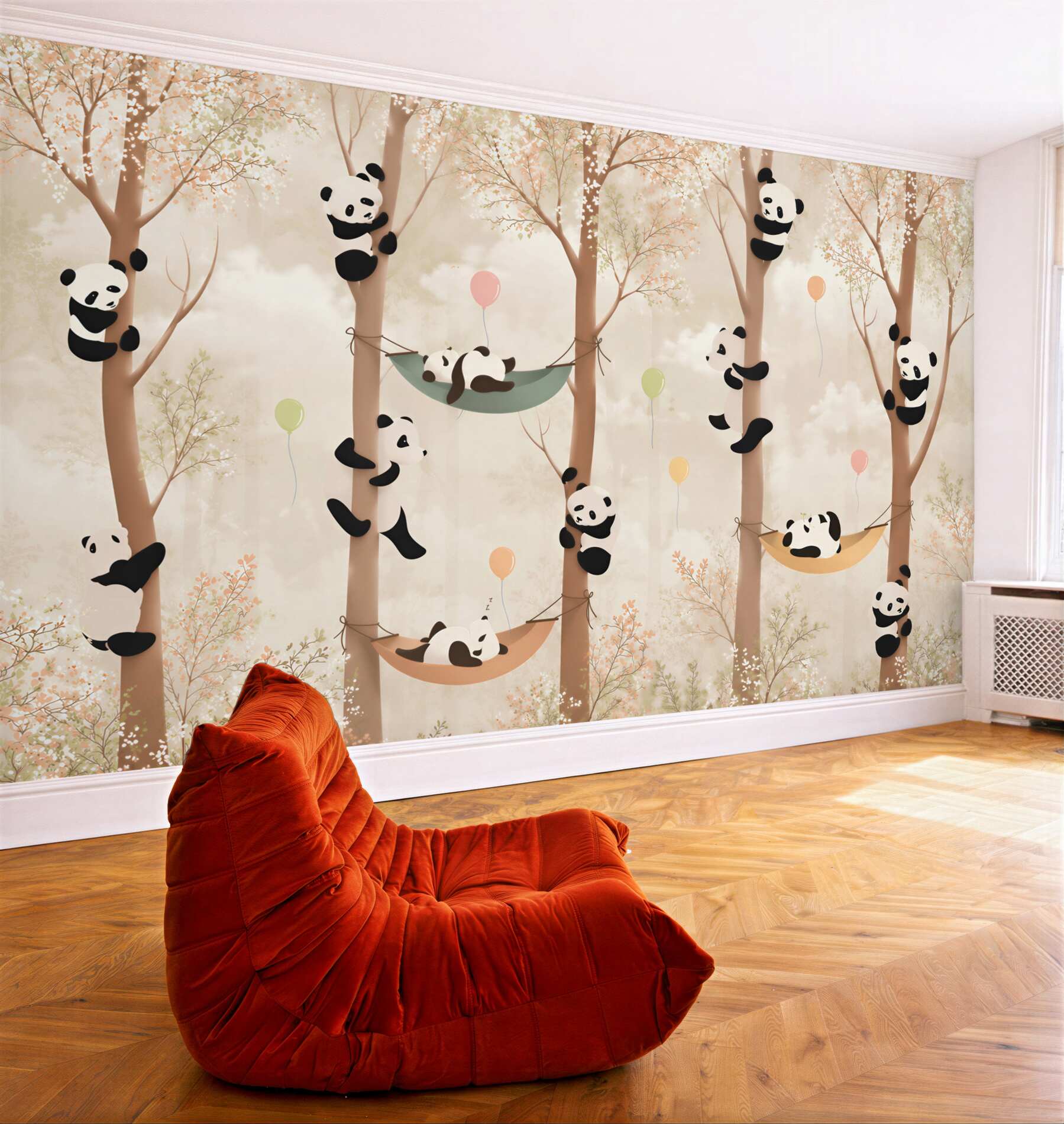 Papier peint plusieurs pandas dans les arbres
