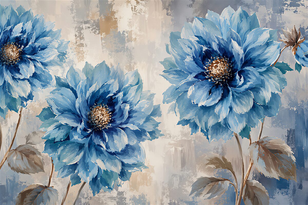 Papier peint grandes dahlias bleus