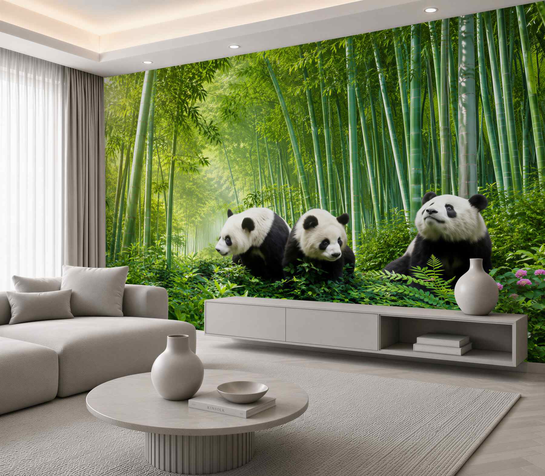 Papier peint trois pandas dans la forêt