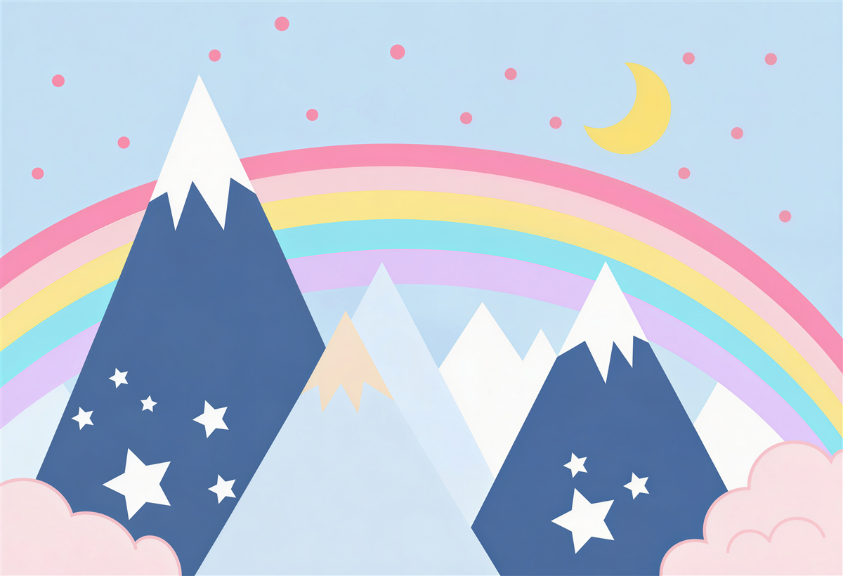 Papier peint montagnes bleues sur fond arc-en-ciel