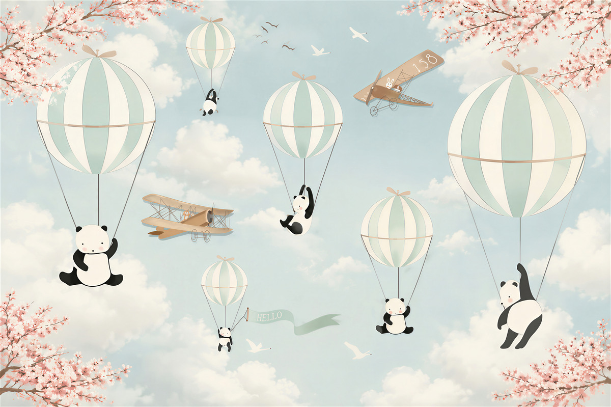 Papier peint panda sur des ballons