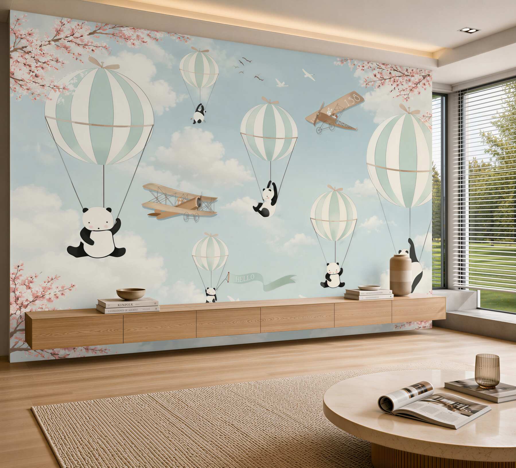 Papier peint panda sur des ballons